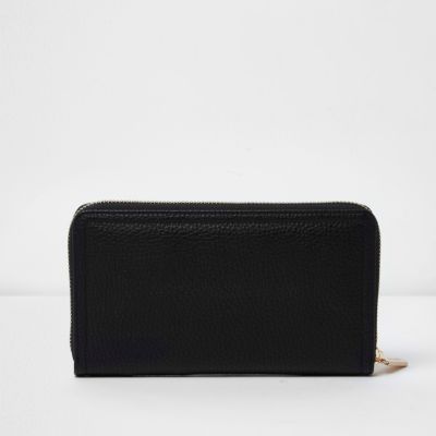 Beige colour block zip around purse